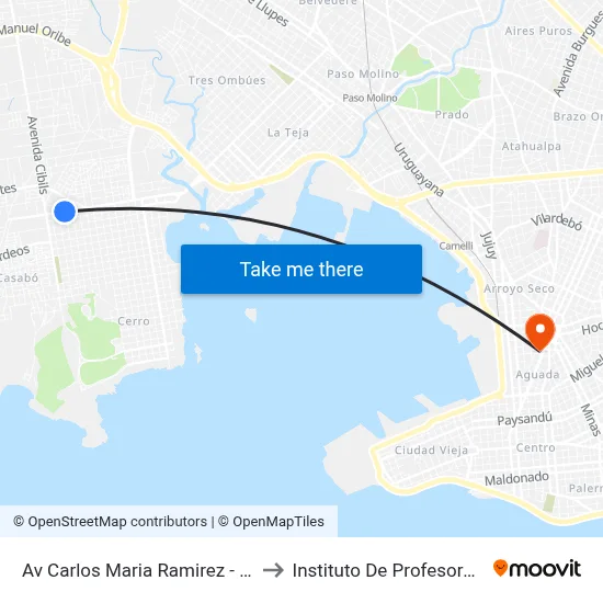 Av Carlos Maria Ramirez - Dinamarca to Instituto De Profesores Artigas map