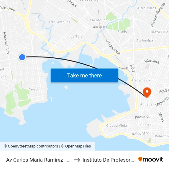Av Carlos Maria Ramirez - Puerto Rico to Instituto De Profesores Artigas map