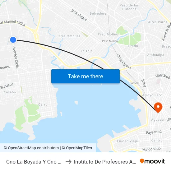 Cno La Boyada Y Cno Cibils to Instituto De Profesores Artigas map