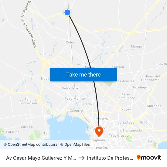 Av Cesar Mayo Gutierrez Y Marcos Passadore to Instituto De Profesores Artigas map