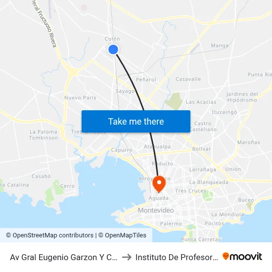 Av Gral Eugenio Garzon Y Cno Casavalle to Instituto De Profesores Artigas map