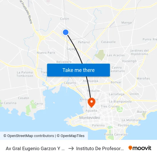 Av Gral Eugenio Garzon Y Cno Edison to Instituto De Profesores Artigas map
