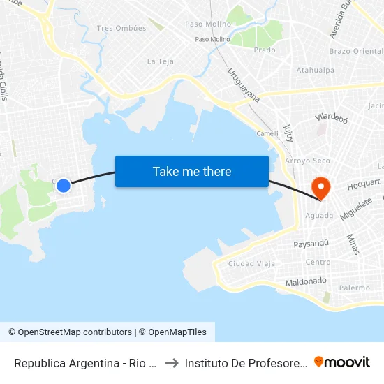 Republica Argentina - Rio De Janeiro to Instituto De Profesores Artigas map
