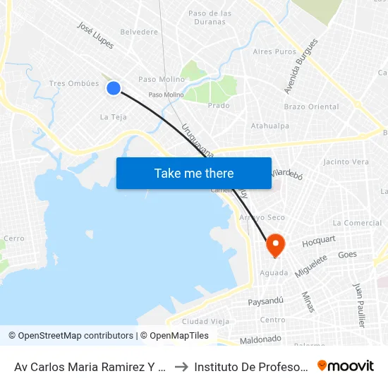 Av Carlos Maria Ramirez Y Gdor Del Pino to Instituto De Profesores Artigas map