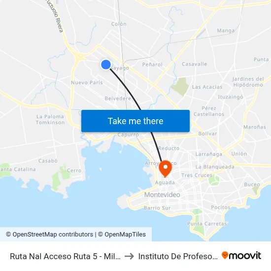 Ruta Nal Acceso Ruta 5 - Millan Y Av Millan to Instituto De Profesores Artigas map