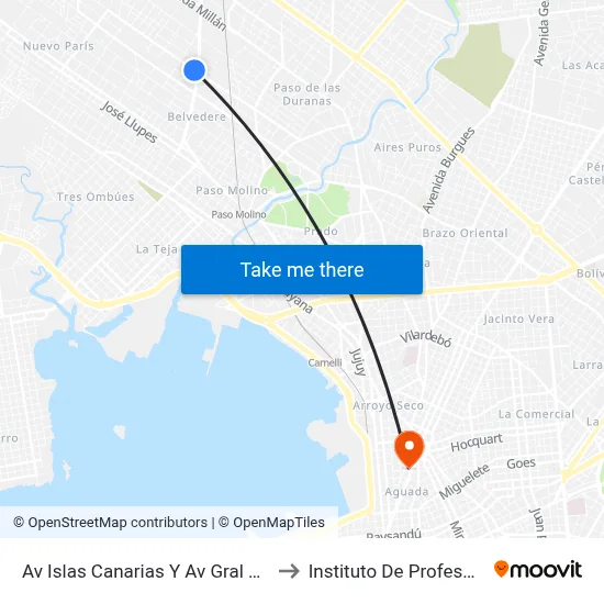 Av Islas Canarias Y Av Gral Eugenio Garzon to Instituto De Profesores Artigas map