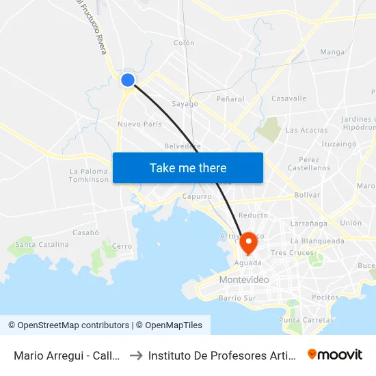 Mario Arregui - Calle 1 to Instituto De Profesores Artigas map