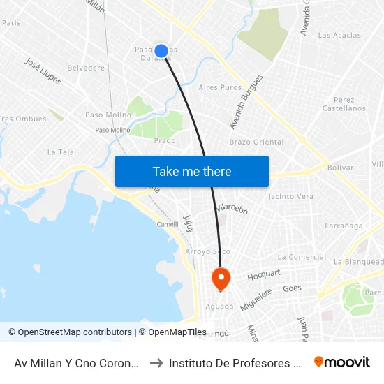 Av Millan Y Cno Coronel Raiz to Instituto De Profesores Artigas map