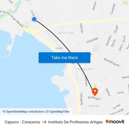 Capurro - Coraceros to Instituto De Profesores Artigas map