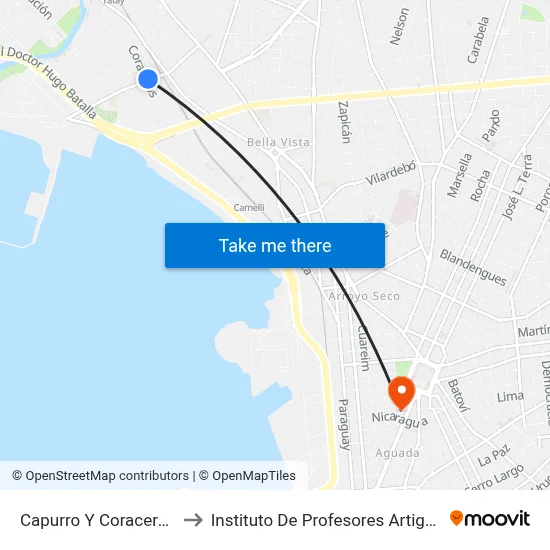 Capurro Y Coraceros to Instituto De Profesores Artigas map