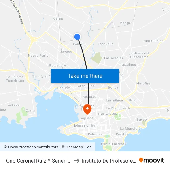 Cno Coronel Raiz Y Senen Rodriguez to Instituto De Profesores Artigas map