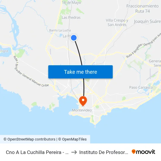 Cno A La Cuchilla Pereira - Cno Vecinal to Instituto De Profesores Artigas map