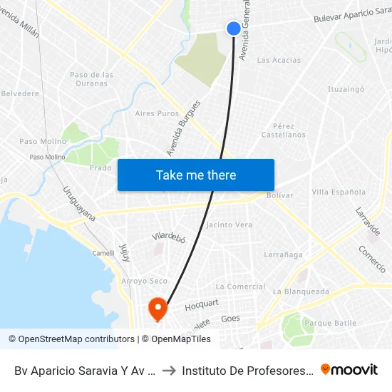 Bv Aparicio Saravia Y Av Burgues to Instituto De Profesores Artigas map