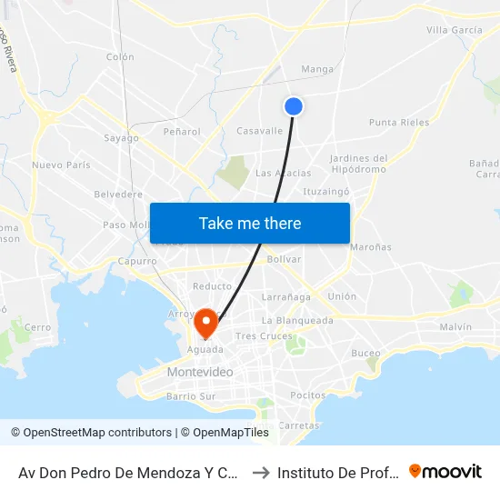 Av Don Pedro De Mendoza Y Cno Cap Mateo Tula Dufort to Instituto De Profesores Artigas map