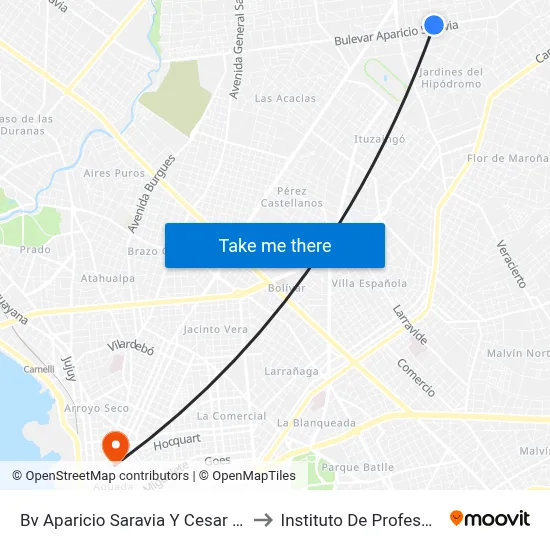 Bv Aparicio Saravia Y Cesar Batlle Pacheco to Instituto De Profesores Artigas map
