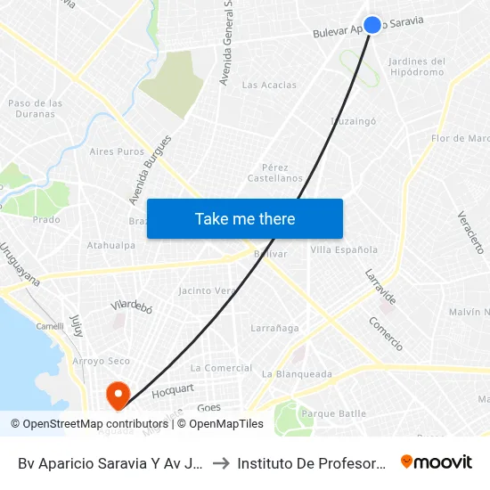 Bv Aparicio Saravia Y Av Jose Belloni to Instituto De Profesores Artigas map