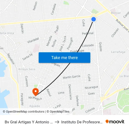 Bv Gral Artigas Y Antonio Machado to Instituto De Profesores Artigas map