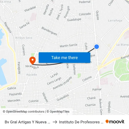Bv Gral Artigas Y Nueva Palmira to Instituto De Profesores Artigas map