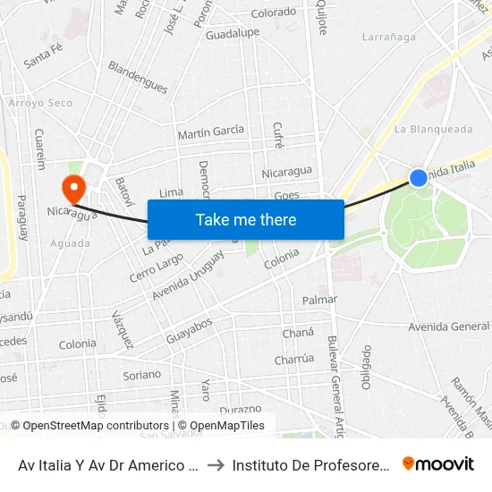 Av Italia Y Av Dr Americo Ricaldoni to Instituto De Profesores Artigas map