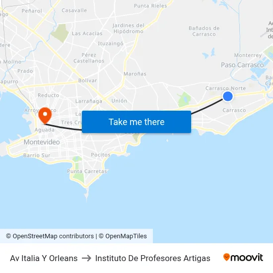 Av Italia Y Orleans to Instituto De Profesores Artigas map