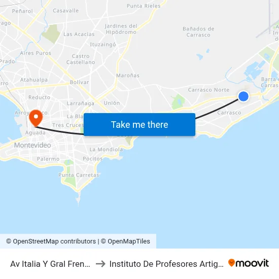 Av Italia Y Gral French to Instituto De Profesores Artigas map