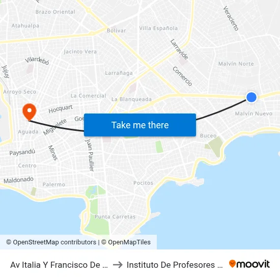 Av Italia Y Francisco De Caldas to Instituto De Profesores Artigas map