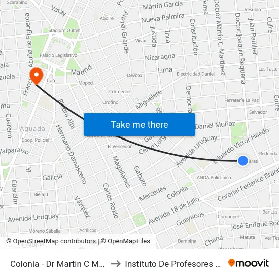 Colonia - Dr Martin C Martinez to Instituto De Profesores Artigas map