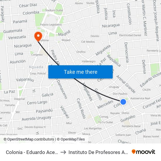 Colonia - Eduardo Acevedo to Instituto De Profesores Artigas map