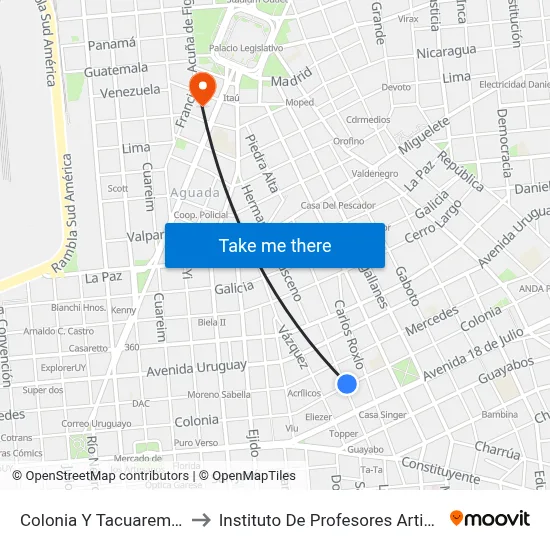 Colonia Y Tacuarembo to Instituto De Profesores Artigas map