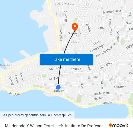 Maldonado Y Wilson Ferreira Aldunate to Instituto De Profesores Artigas map