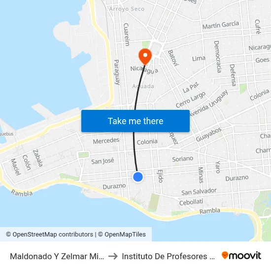 Maldonado Y Zelmar Michelini to Instituto De Profesores Artigas map