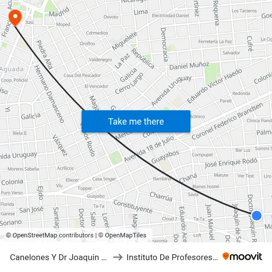 Canelones Y Dr Joaquin Requena to Instituto De Profesores Artigas map