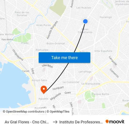 Av Gral Flores - Cno Chimborazo to Instituto De Profesores Artigas map