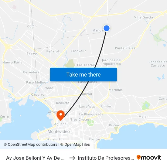 Av Jose Belloni Y Av De La Aljaba to Instituto De Profesores Artigas map