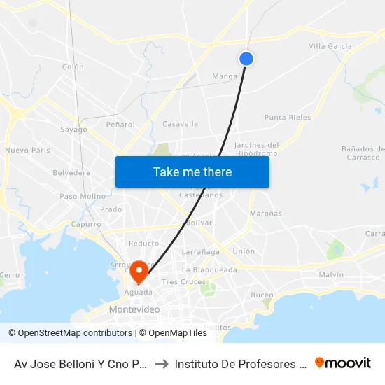 Av Jose Belloni Y Cno Petirossi to Instituto De Profesores Artigas map