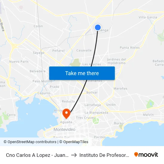 Cno Carlos A Lopez - Juan Luis Vives to Instituto De Profesores Artigas map