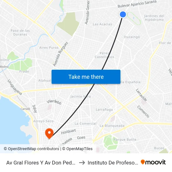 Av Gral Flores Y Av Don Pedro De Mendoza to Instituto De Profesores Artigas map