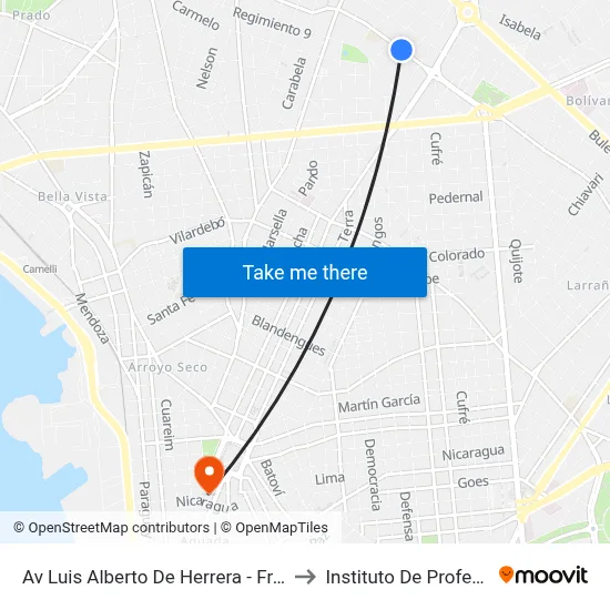 Av Luis Alberto De Herrera - Francisco Labandeira to Instituto De Profesores Artigas map
