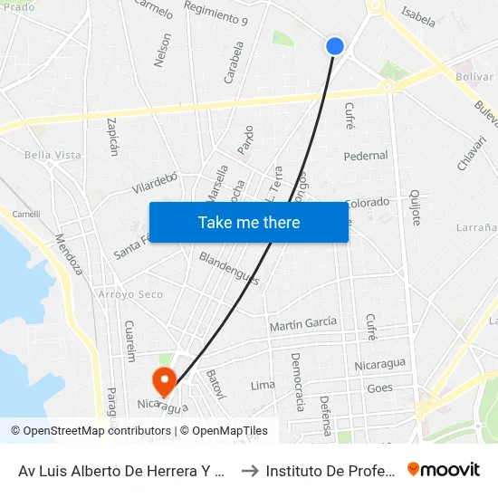 Av Luis Alberto De Herrera Y Cnel Justo Arechaga to Instituto De Profesores Artigas map