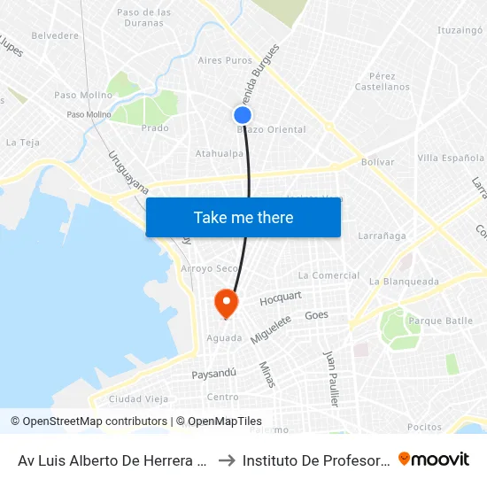 Av Luis Alberto De Herrera Y Av Burgues to Instituto De Profesores Artigas map