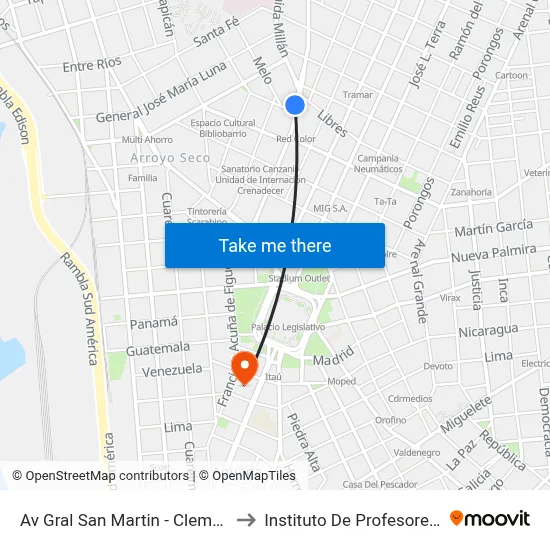 Av Gral San Martin - Clemente Cesar to Instituto De Profesores Artigas map