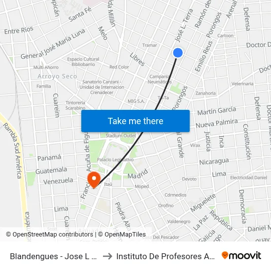 Blandengues - Jose L Terra to Instituto De Profesores Artigas map