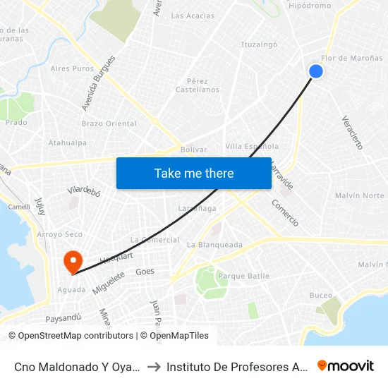 Cno Maldonado Y Oyarvide to Instituto De Profesores Artigas map