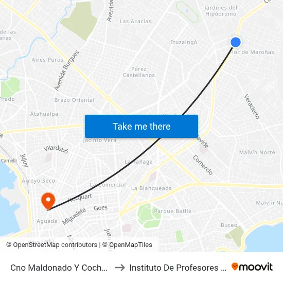 Cno Maldonado Y Cochabamba to Instituto De Profesores Artigas map