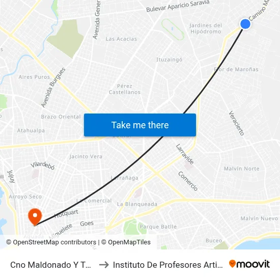 Cno Maldonado Y Turin to Instituto De Profesores Artigas map