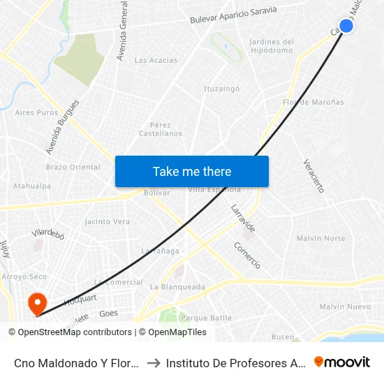 Cno Maldonado Y Florencia to Instituto De Profesores Artigas map