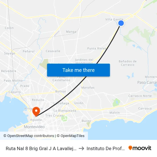 Ruta Nal 8 Brig Gral J A Lavalleja Y Cno Santos Dumont to Instituto De Profesores Artigas map