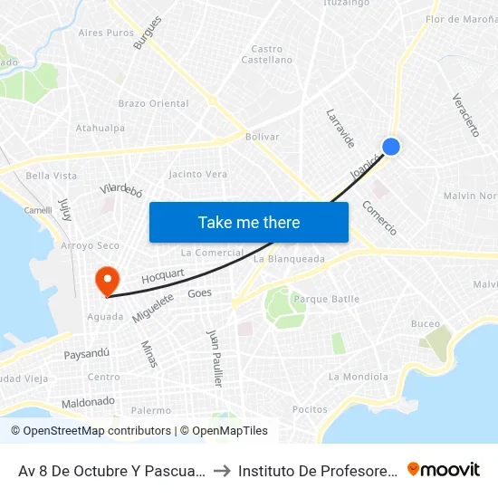 Av 8 De Octubre Y Pascual Paladino to Instituto De Profesores Artigas map