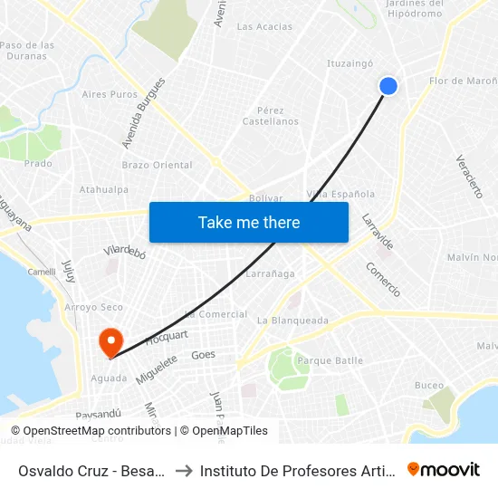 Osvaldo Cruz - Besares to Instituto De Profesores Artigas map