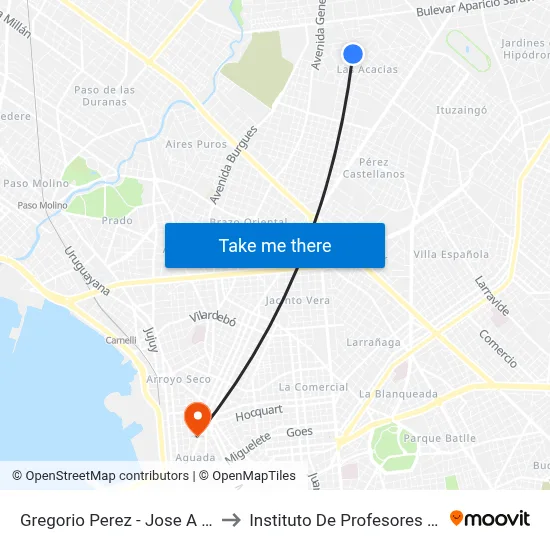 Gregorio Perez - Jose A Posolo to Instituto De Profesores Artigas map